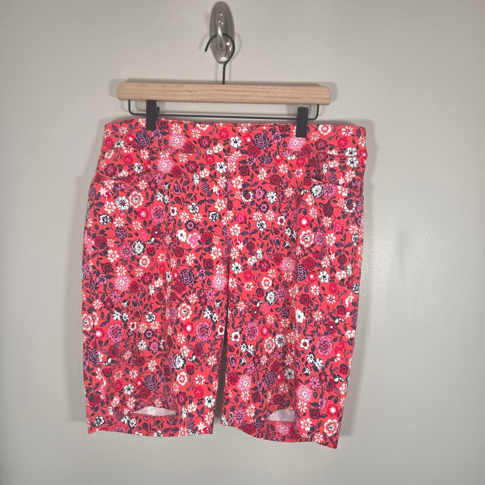 Plus Size Floral Bermuda Shorts Womens 14W Pull On Stretch Pockets Vacation